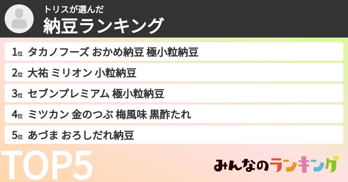 トリスさんの「納豆ランキング」