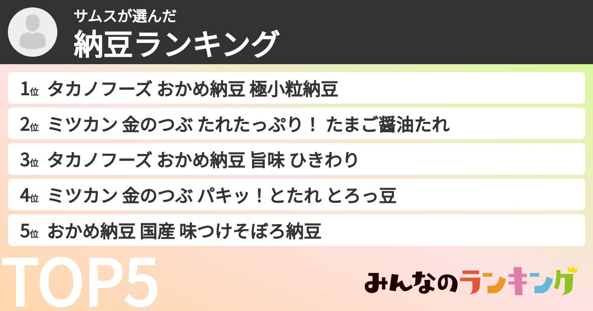 サムスさんの「納豆ランキング」