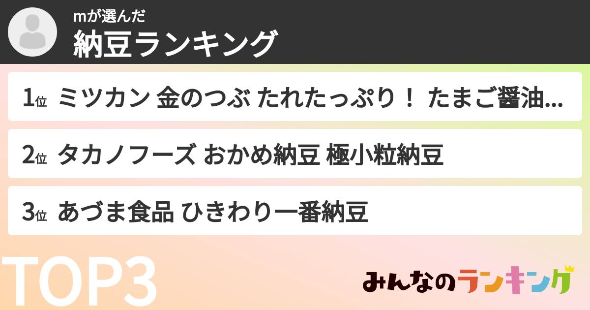 mさんの「納豆ランキング」