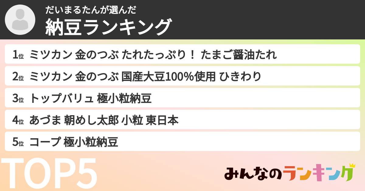 だいまるたんさんの「納豆ランキング」