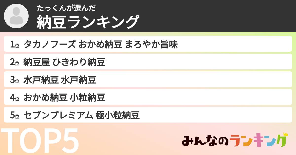 たっくんさんの「納豆ランキング」