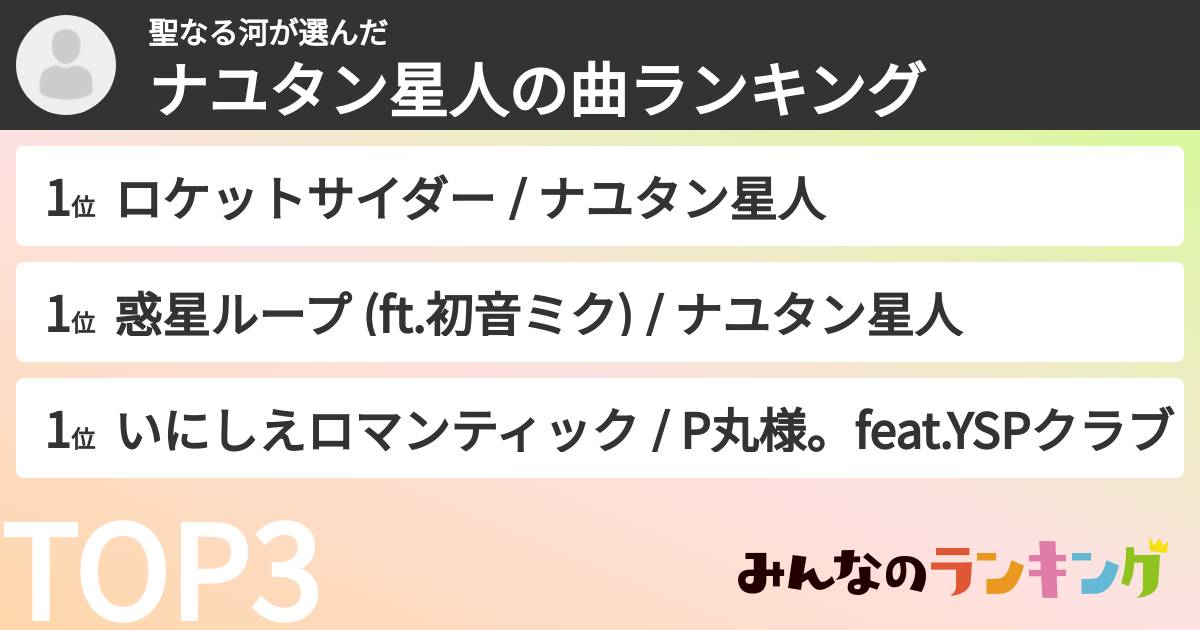 聖なる河さんの「ナユタン星人の曲ランキング」