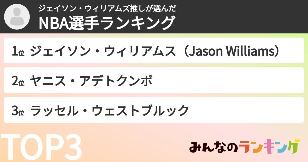 ジェイソン・ウィリアムズ推しさんの「NBA選手ランキング」
