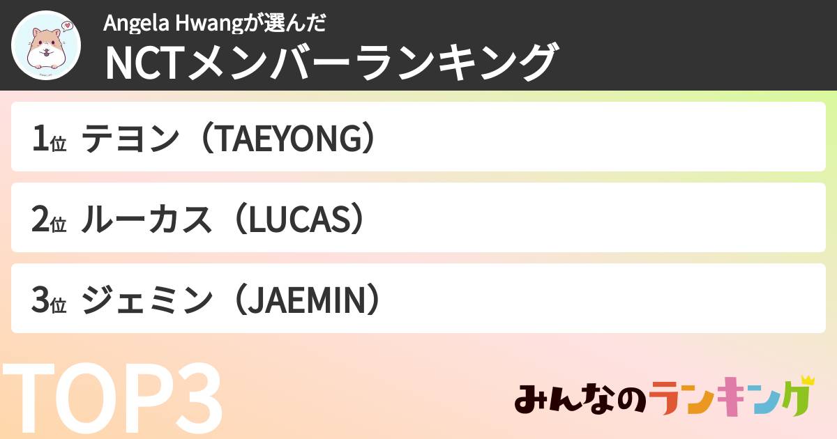 Angela Hwangさんの「NCTメンバーランキング」