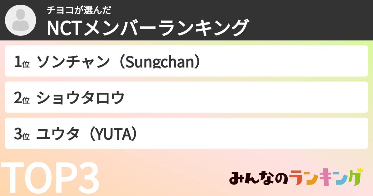 チヨコさんの「NCTメンバーランキング」