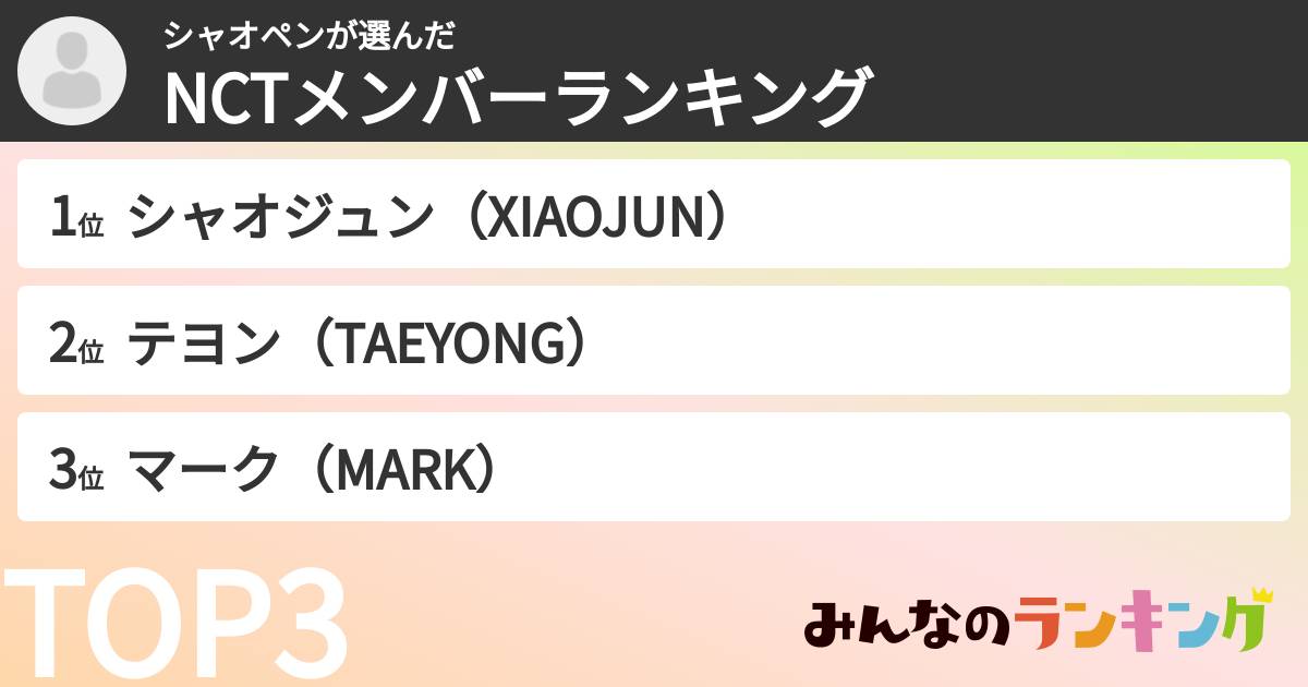 シャオペンさんの「NCTメンバーランキング」