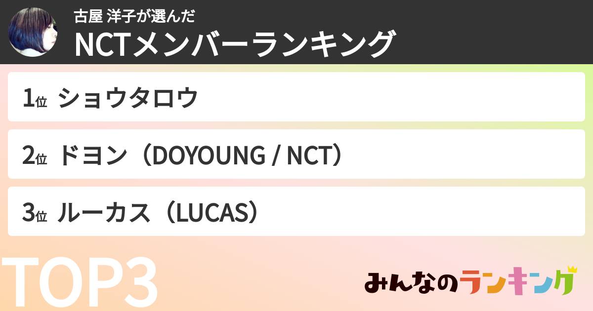 古屋 洋子さんの「NCTメンバーランキング」