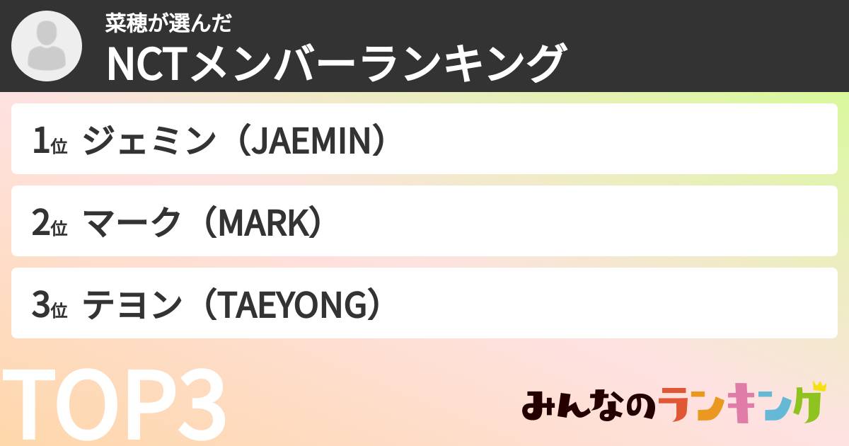 菜穂さんの「NCTメンバーランキング」