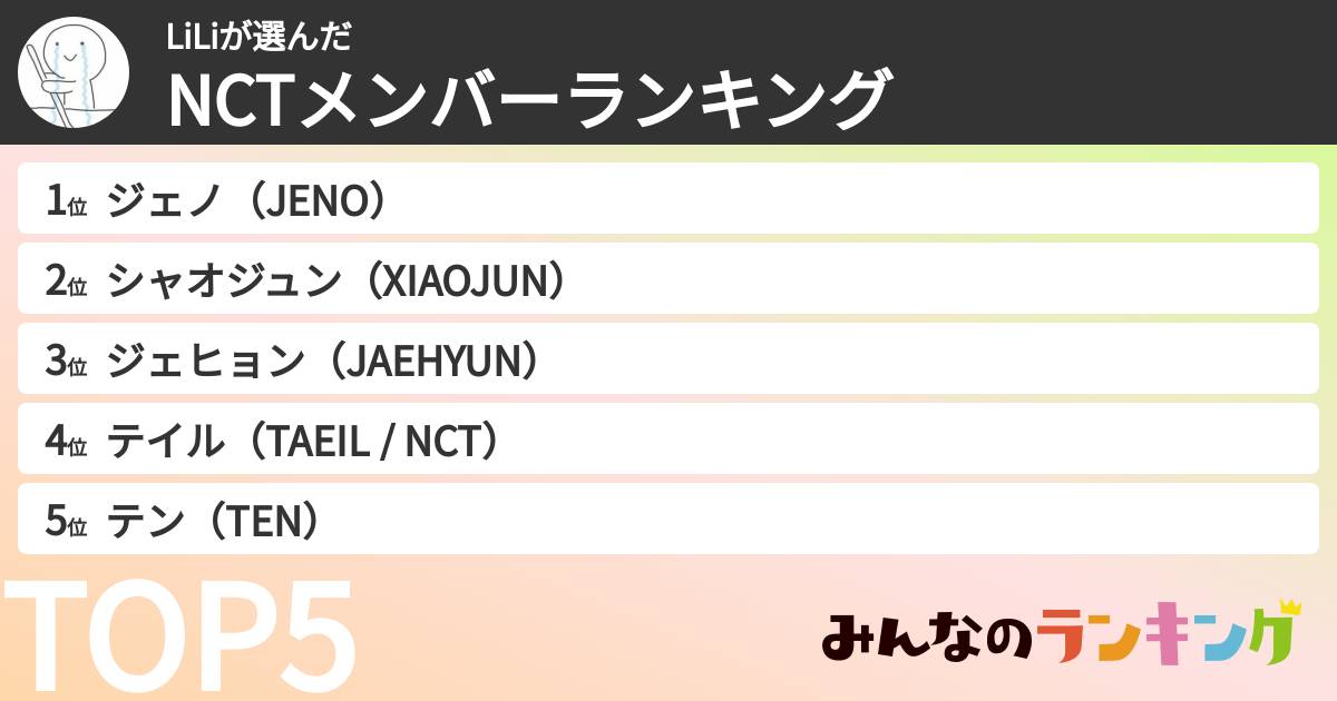 LiLiさんの「NCTメンバーランキング」