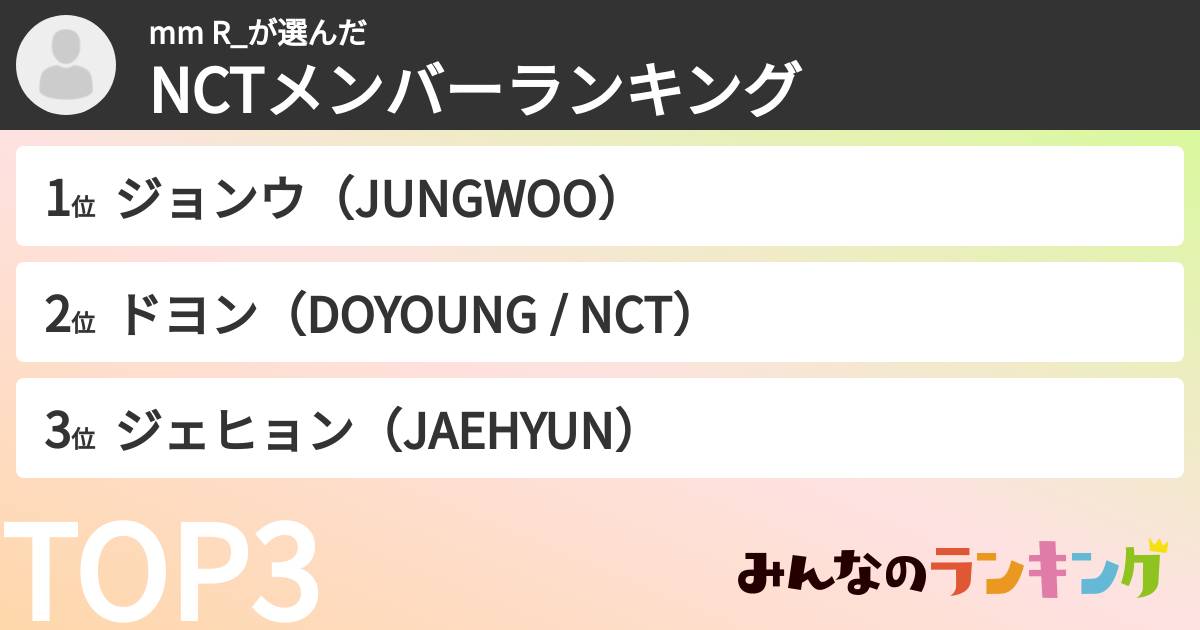 mm R_さんの「NCTメンバーランキング」