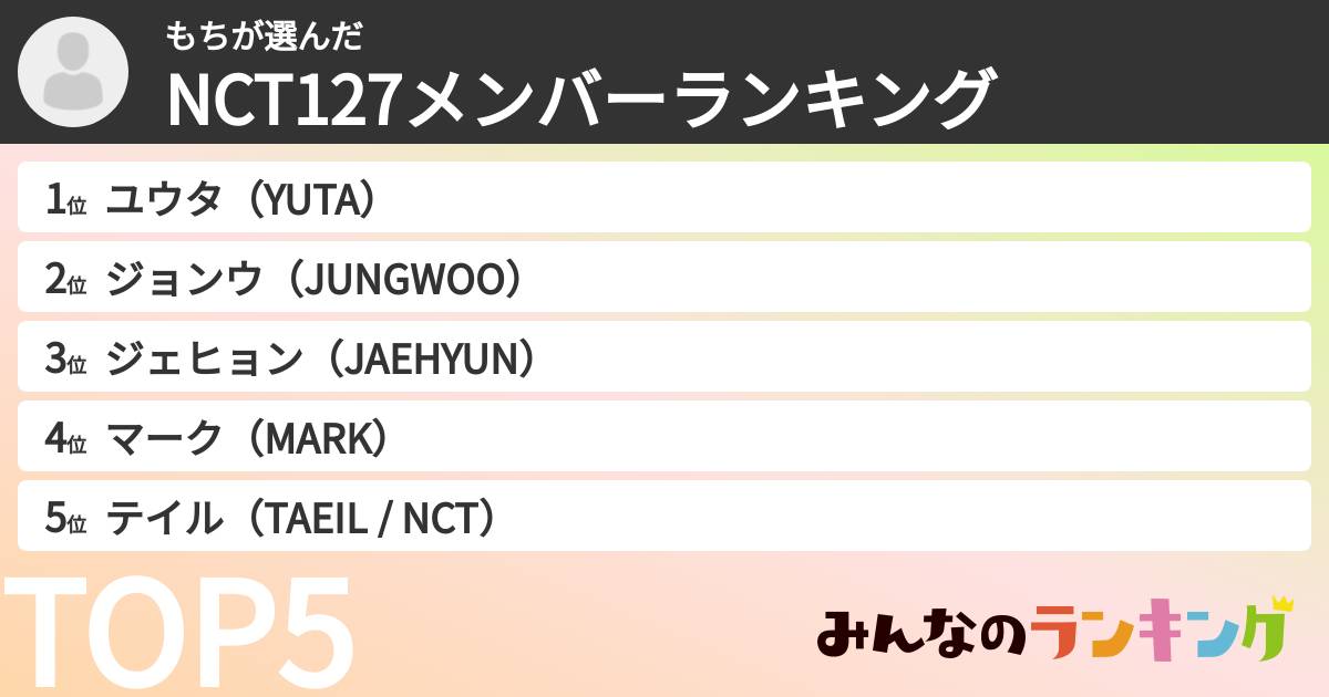 もちさんの「NCT127メンバーランキング」