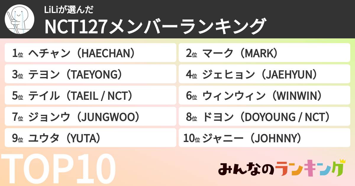 LiLiさんの「NCT127メンバーランキング」