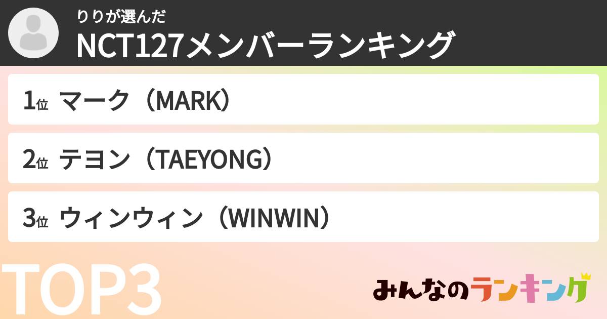 りりさんの「NCT127メンバーランキング」