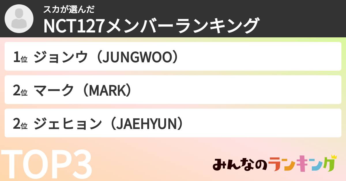スカさんの「NCT127メンバーランキング」