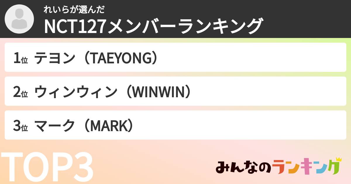 れいらさんの「NCT127メンバーランキング」