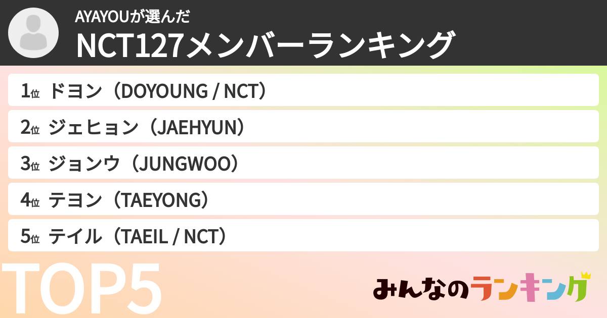 AYAYOUさんの「NCT127メンバーランキング」