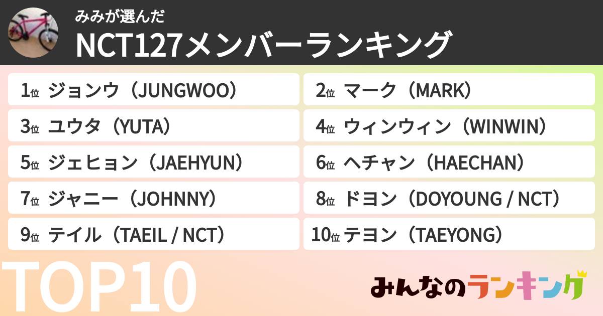 みみさんの「NCT127メンバーランキング」