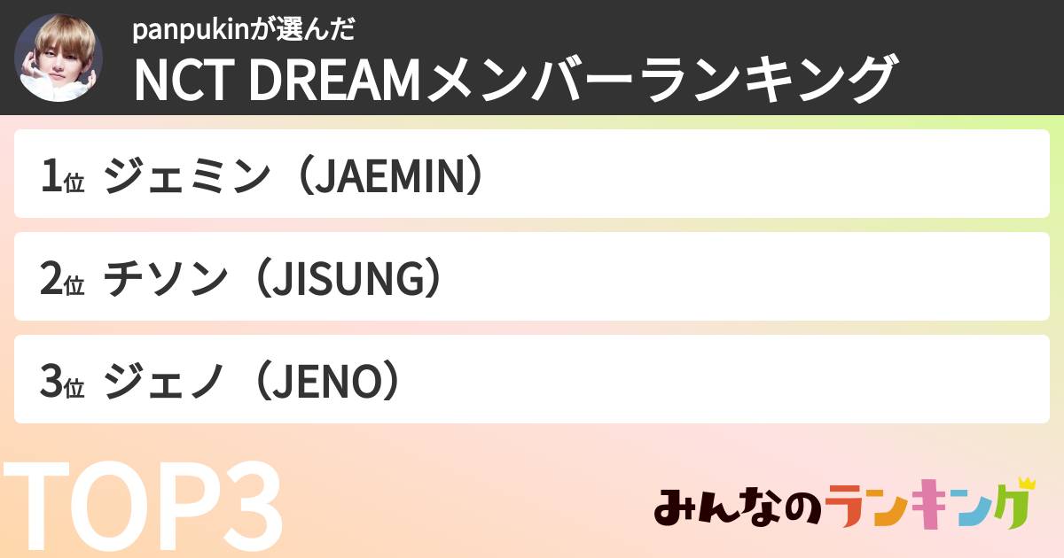 panpukinさんの「NCT DREAMメンバーランキング」