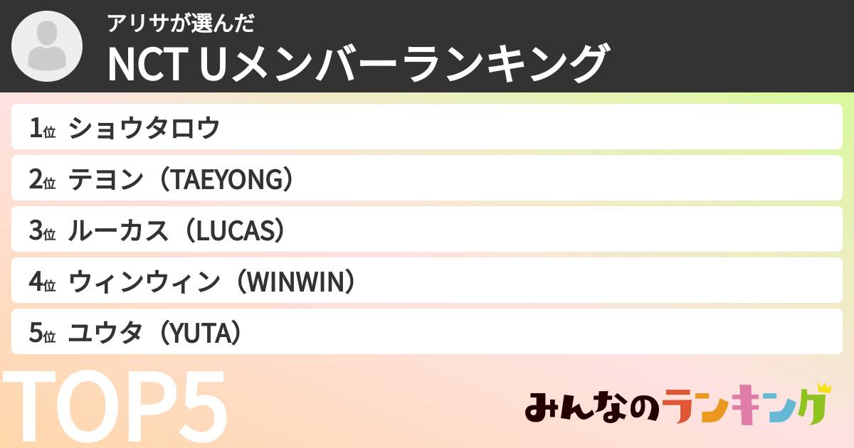 アリサさんの「NCT Uメンバーランキング」