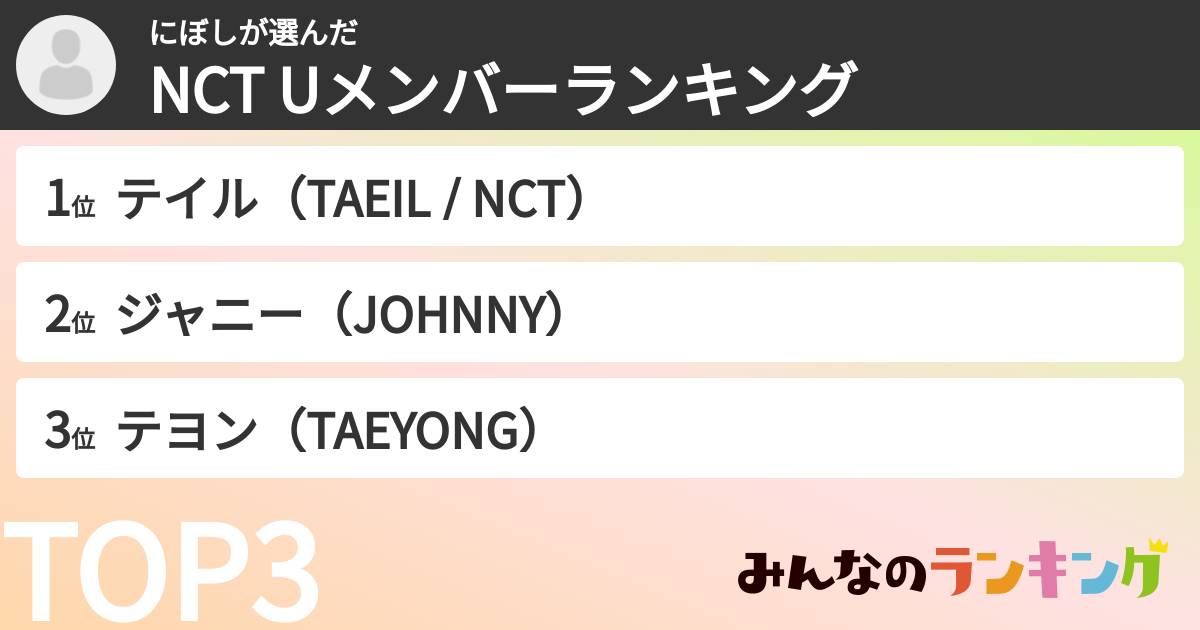 にぼしさんの「NCT Uメンバーランキング」