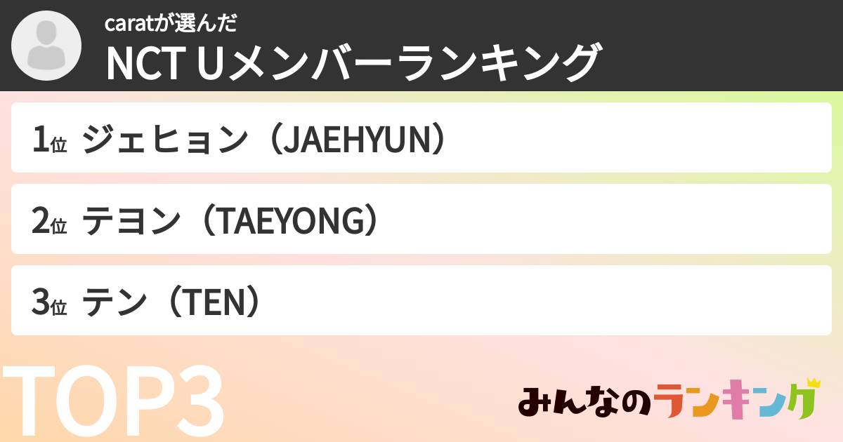 caratさんの「NCT Uメンバーランキング」