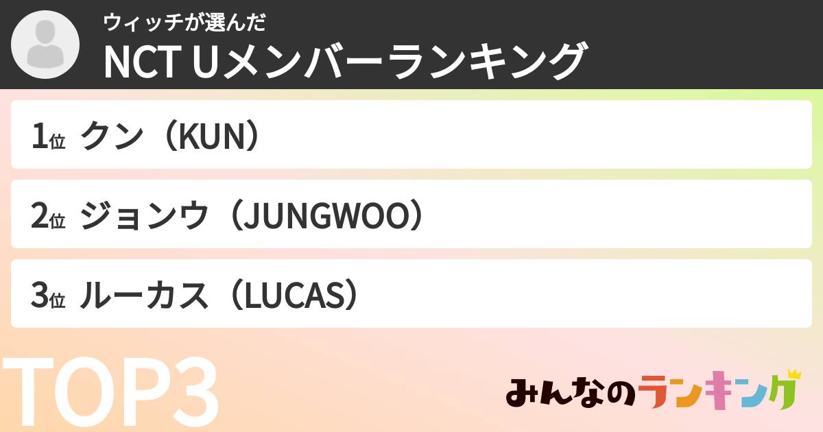 ウィッチさんの「NCT Uメンバーランキング」