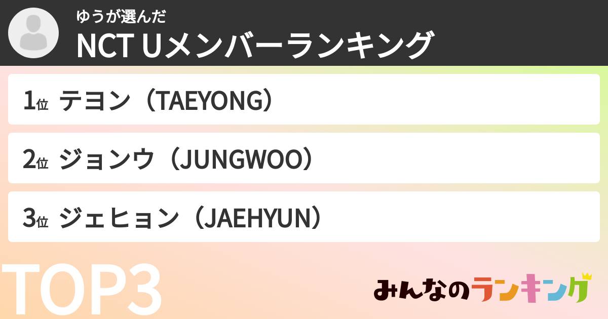 ゆうさんの「NCT Uメンバーランキング」