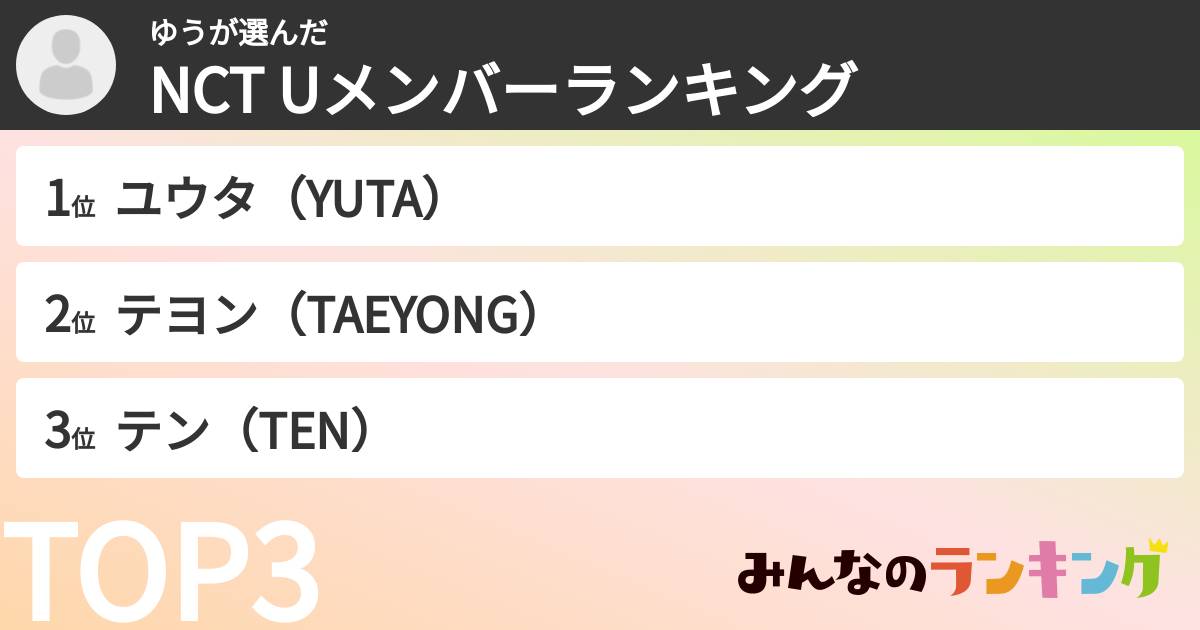 ゆうさんの「NCT Uメンバーランキング」