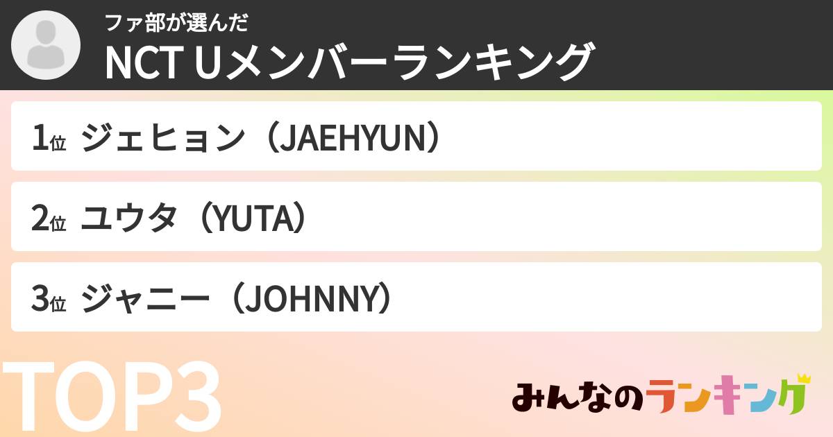 ファ部さんの「NCT Uメンバーランキング」