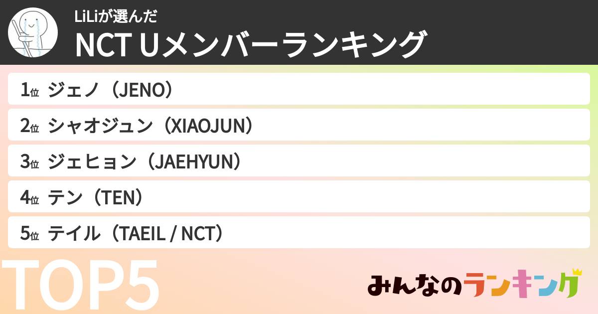 LiLiさんの「NCT Uメンバーランキング」