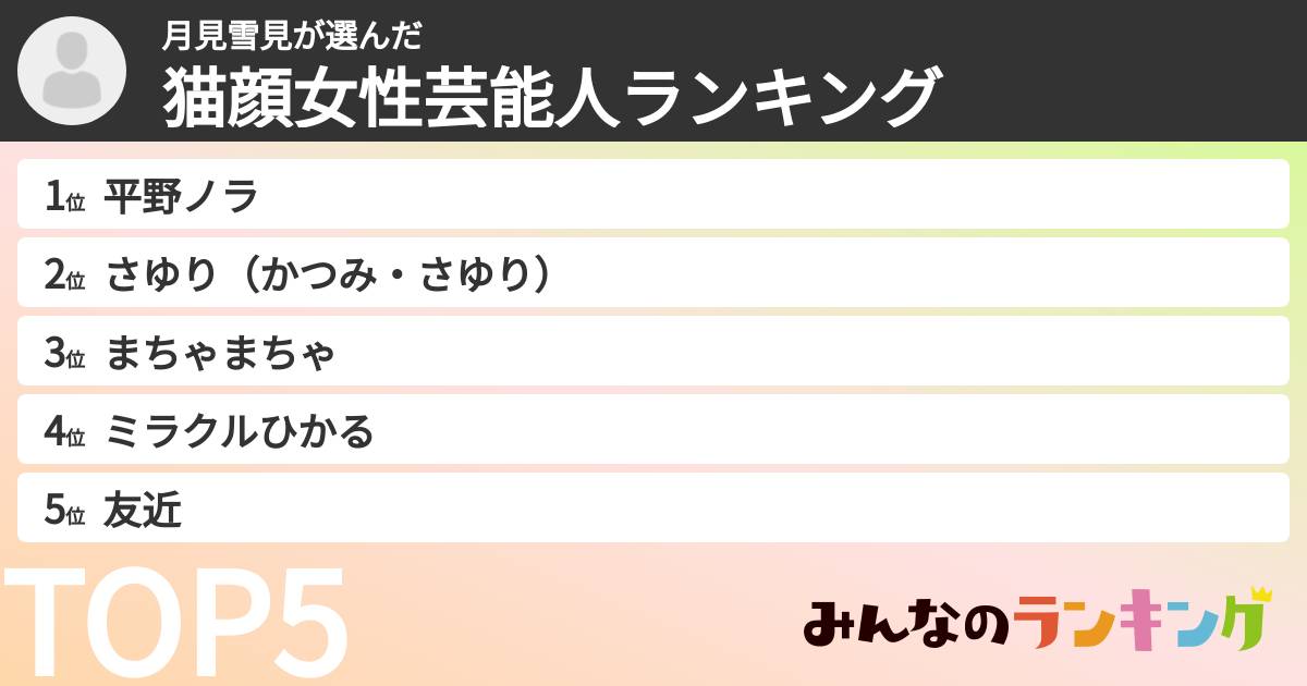 月見雪見さんの「猫顔女性芸能人ランキング」