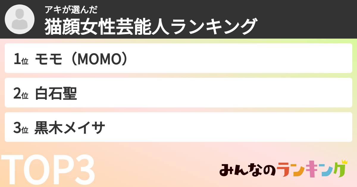 アキさんの「猫顔女性芸能人ランキング」