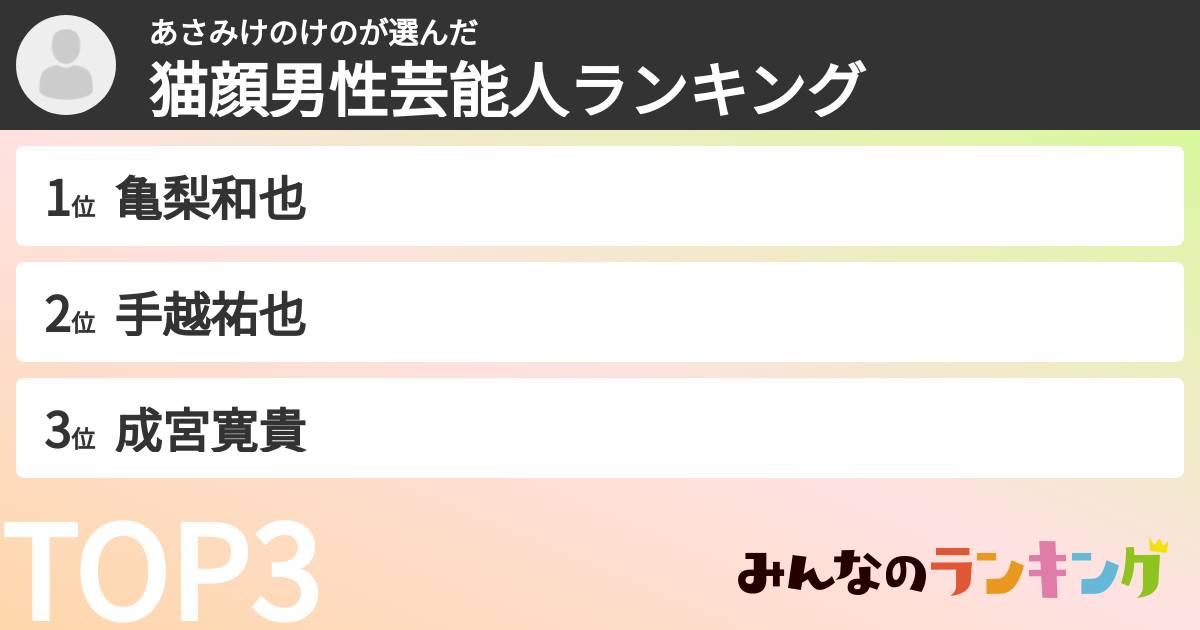 あさみけのけのさんの「猫顔男性芸能人ランキング」