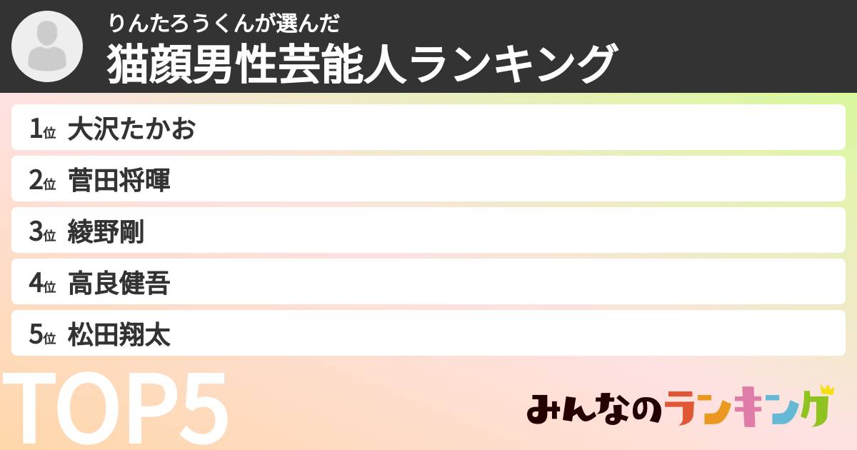 りんたろうくんさんの「猫顔男性芸能人ランキング」