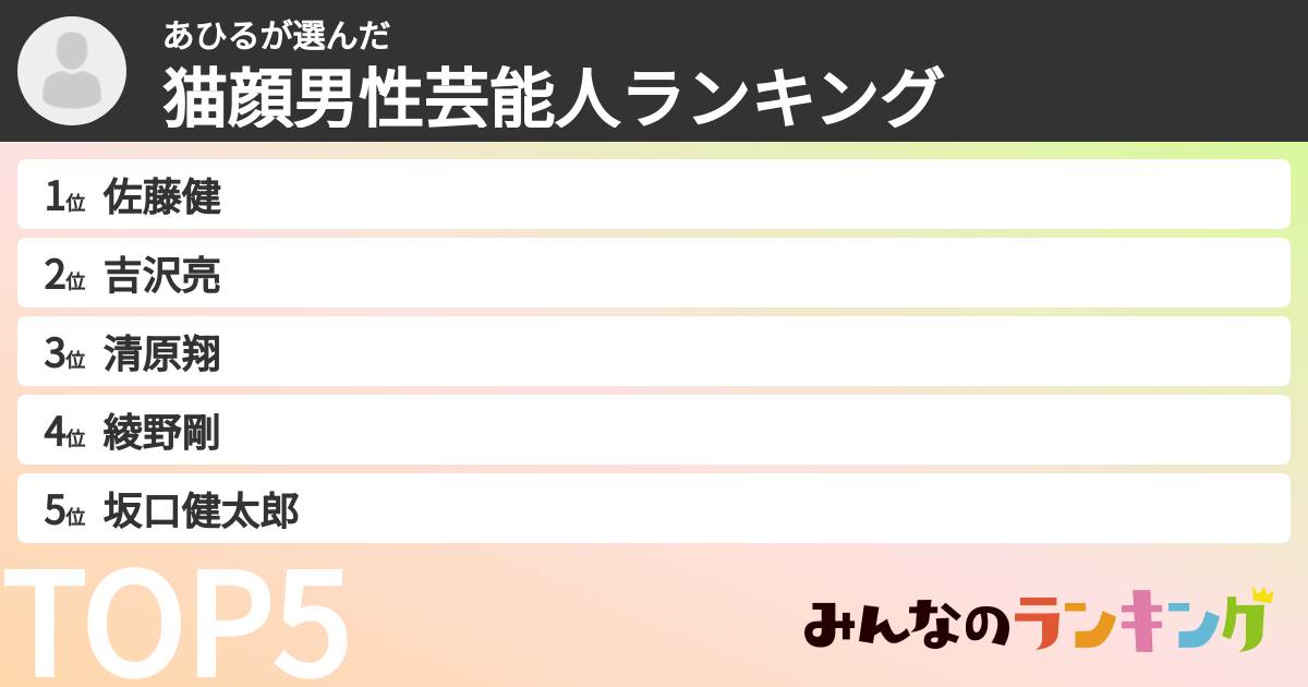 あひるさんの「猫顔男性芸能人ランキング」