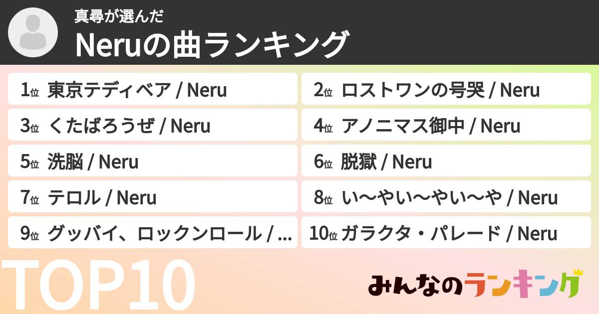 真尋さんの「Neruの曲ランキング」