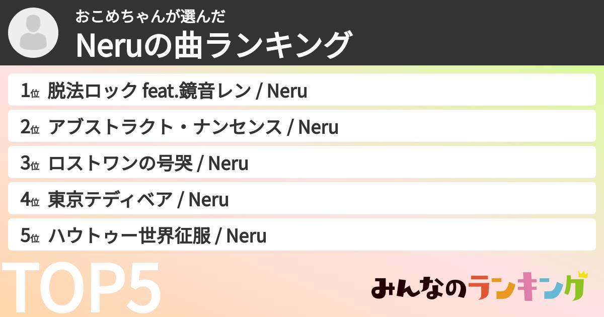 おこめちゃんさんの「Neruの曲ランキング」