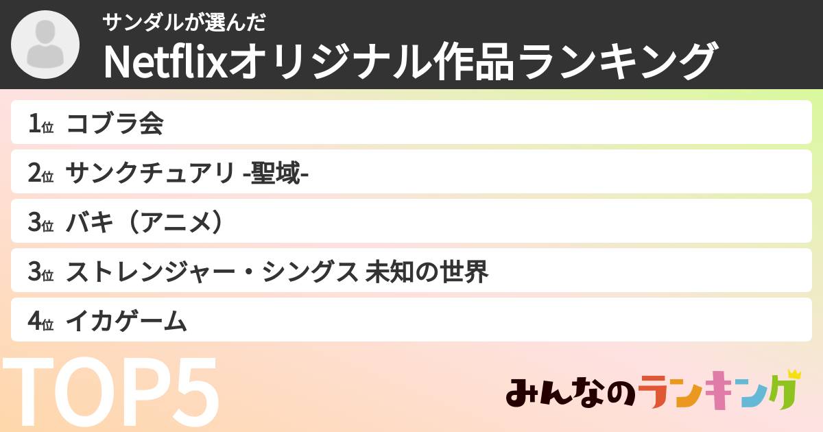 サンダルさんの「Netflixオリジナル作品ランキング」