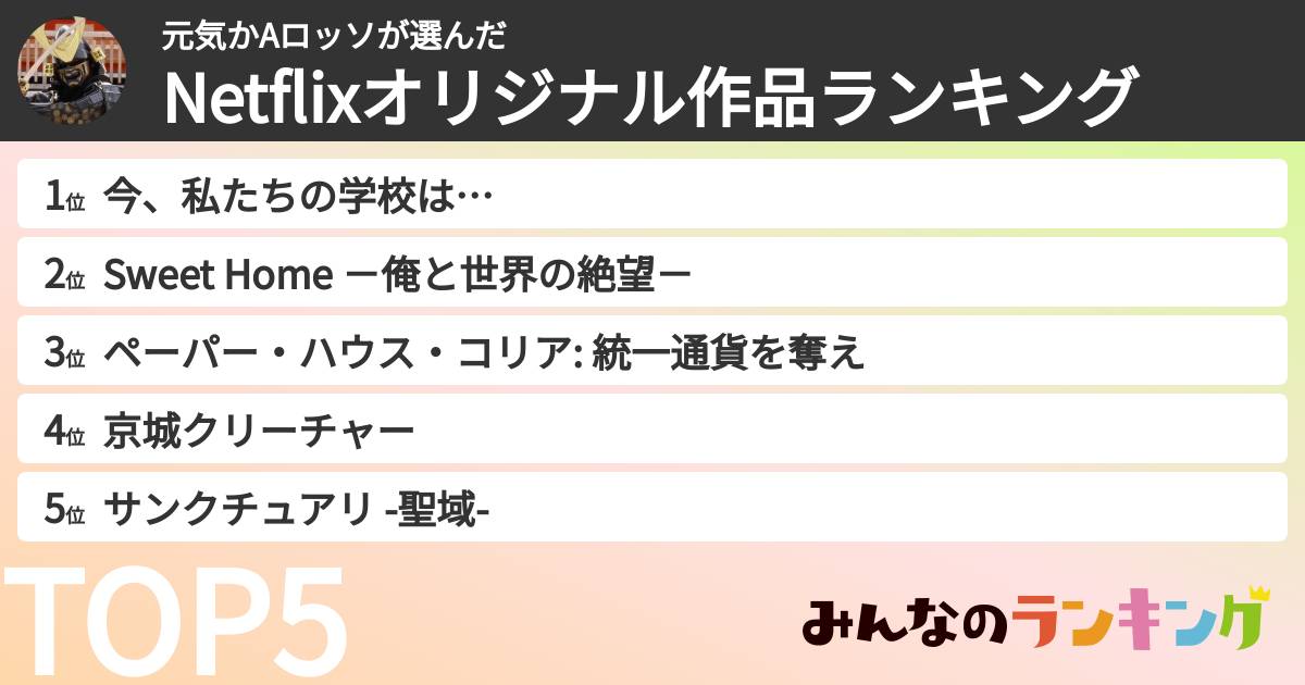 元気かAロッソさんの「Netflixオリジナル作品ランキング」