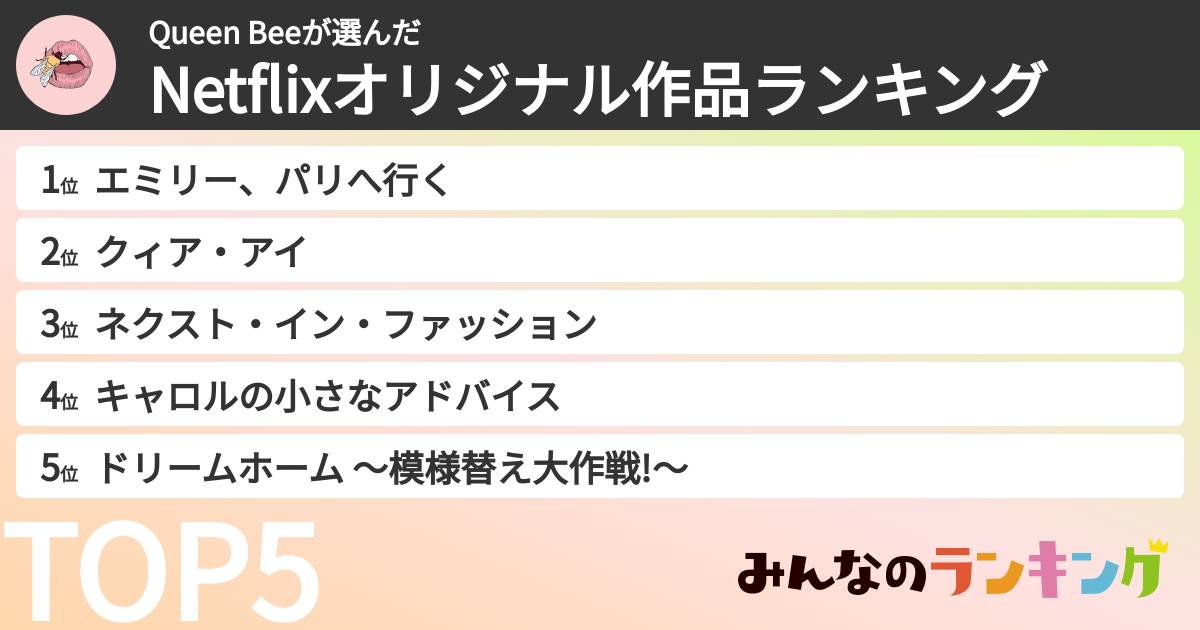 Queen Beeさんの「Netflixオリジナル作品ランキング」