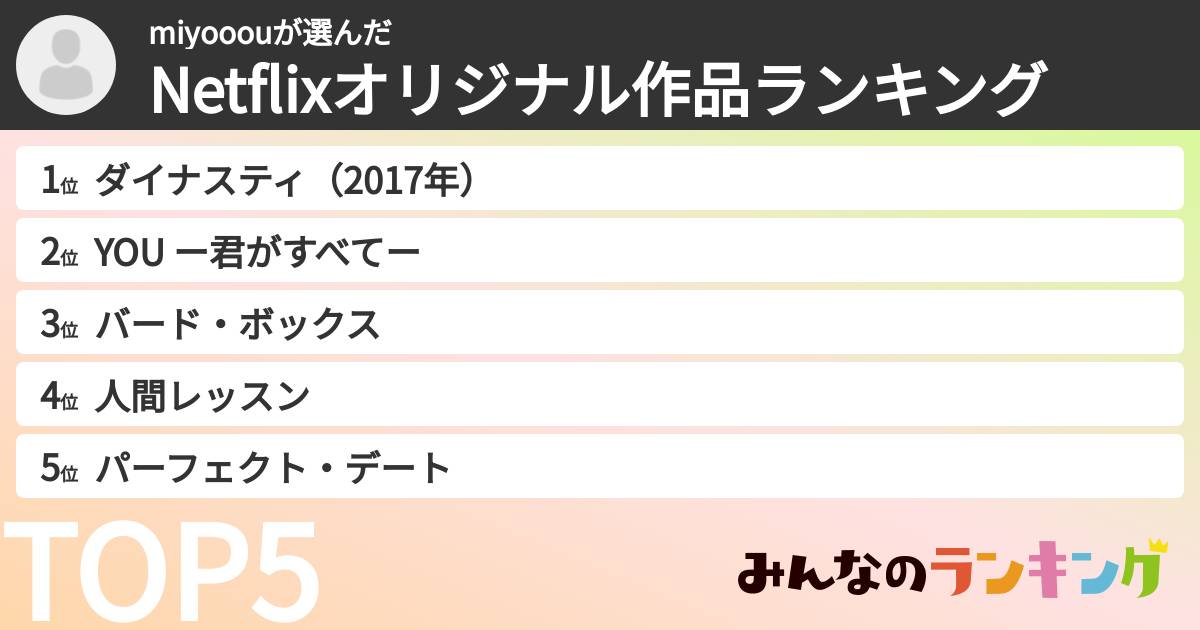 miyooouさんの「Netflixオリジナル作品ランキング」