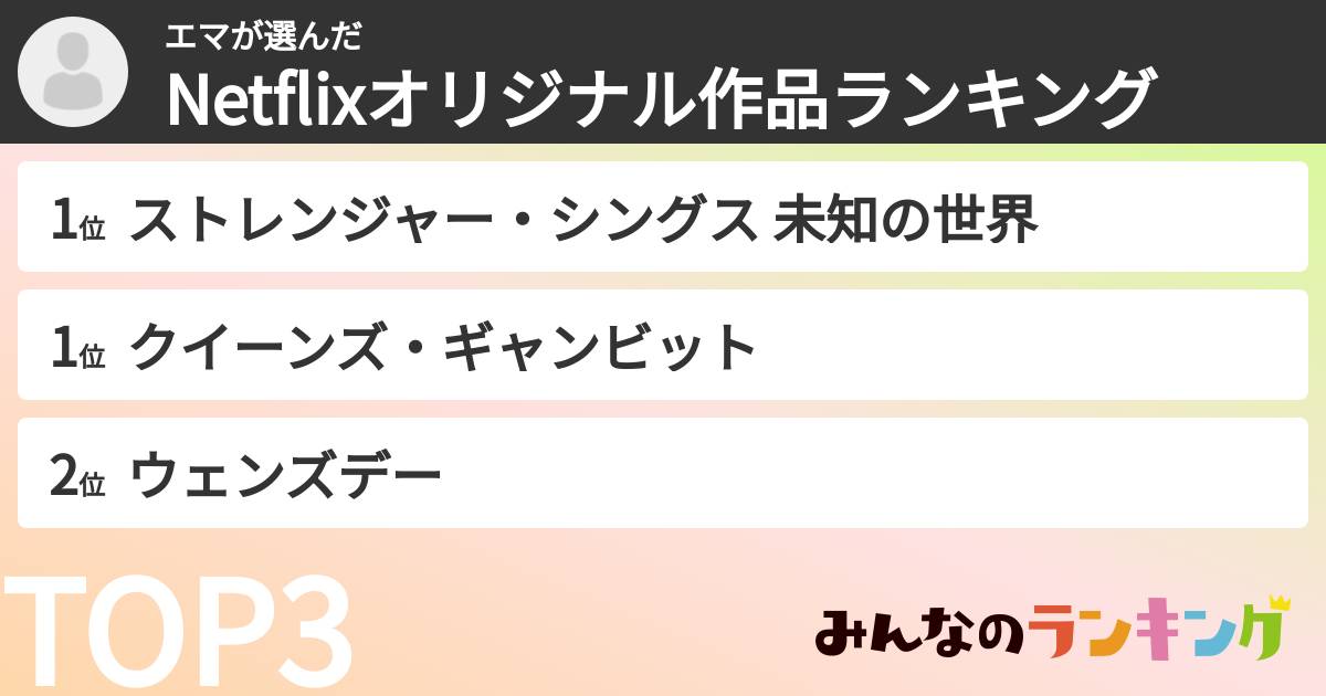 エマさんの「Netflixオリジナル作品ランキング」