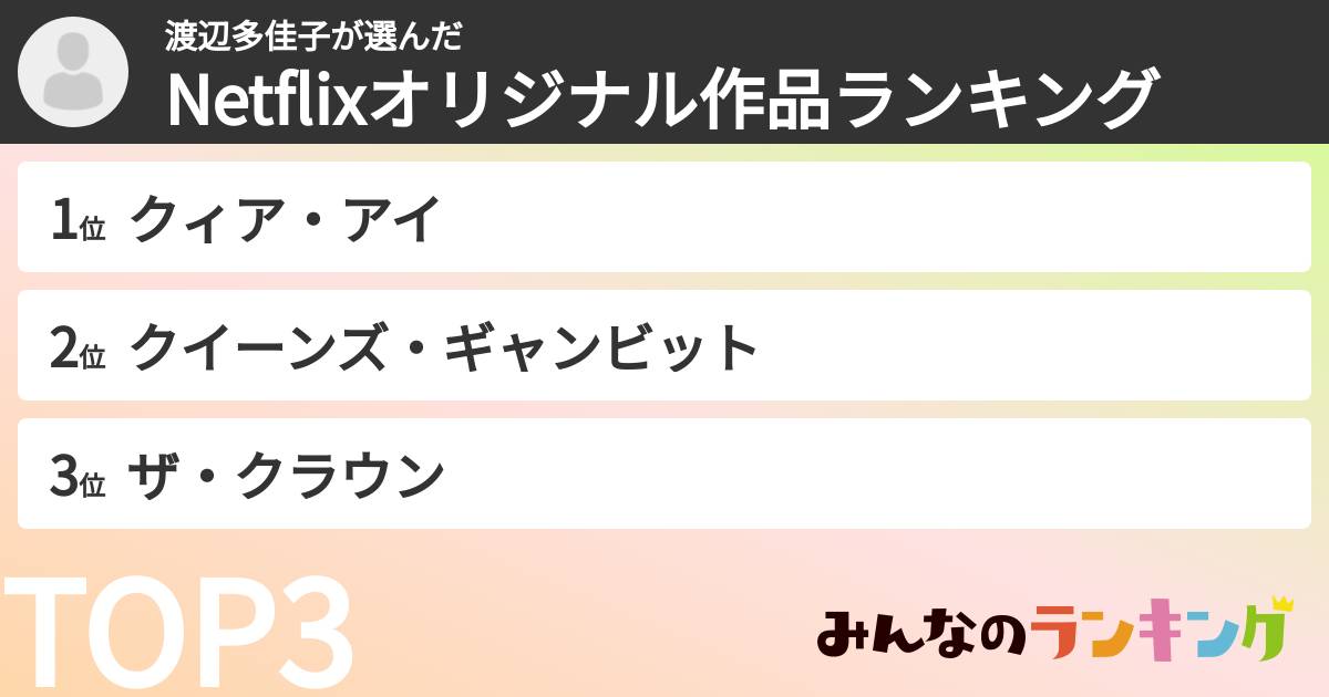 渡辺多佳子さんの「Netflixオリジナル作品ランキング」