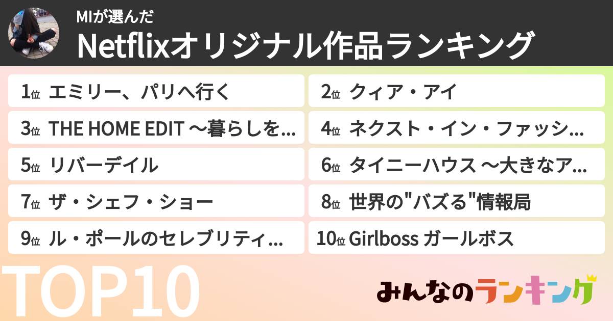 MIさんの「Netflixオリジナル作品ランキング」
