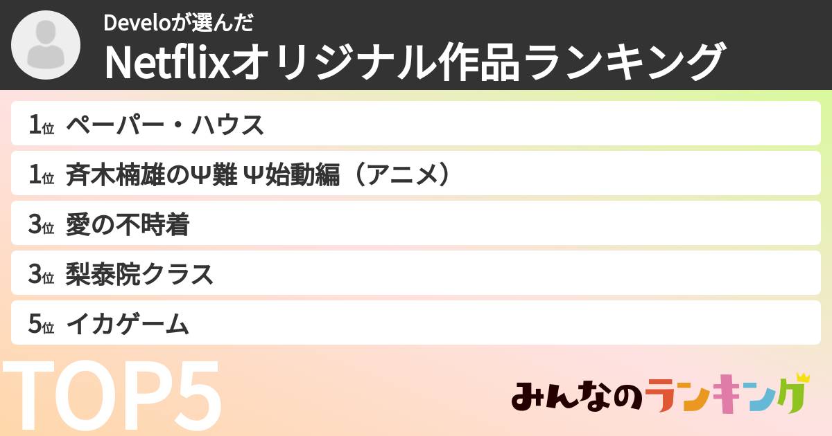 Develoさんの「Netflixオリジナル作品ランキング」