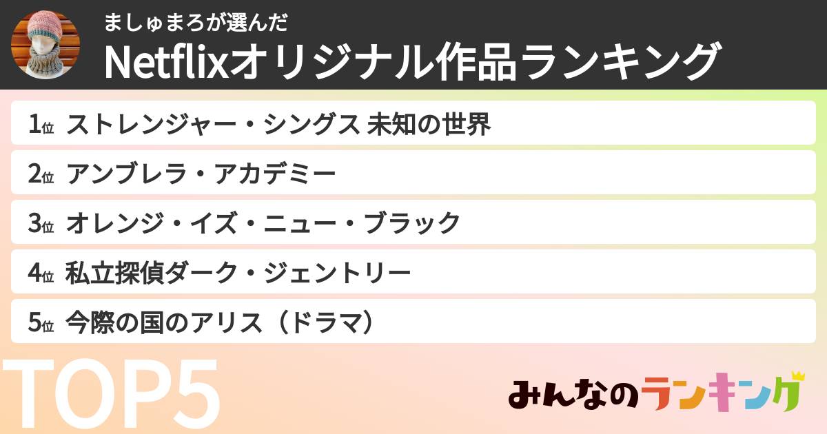 ましゅまろさんの「Netflixオリジナル作品ランキング」