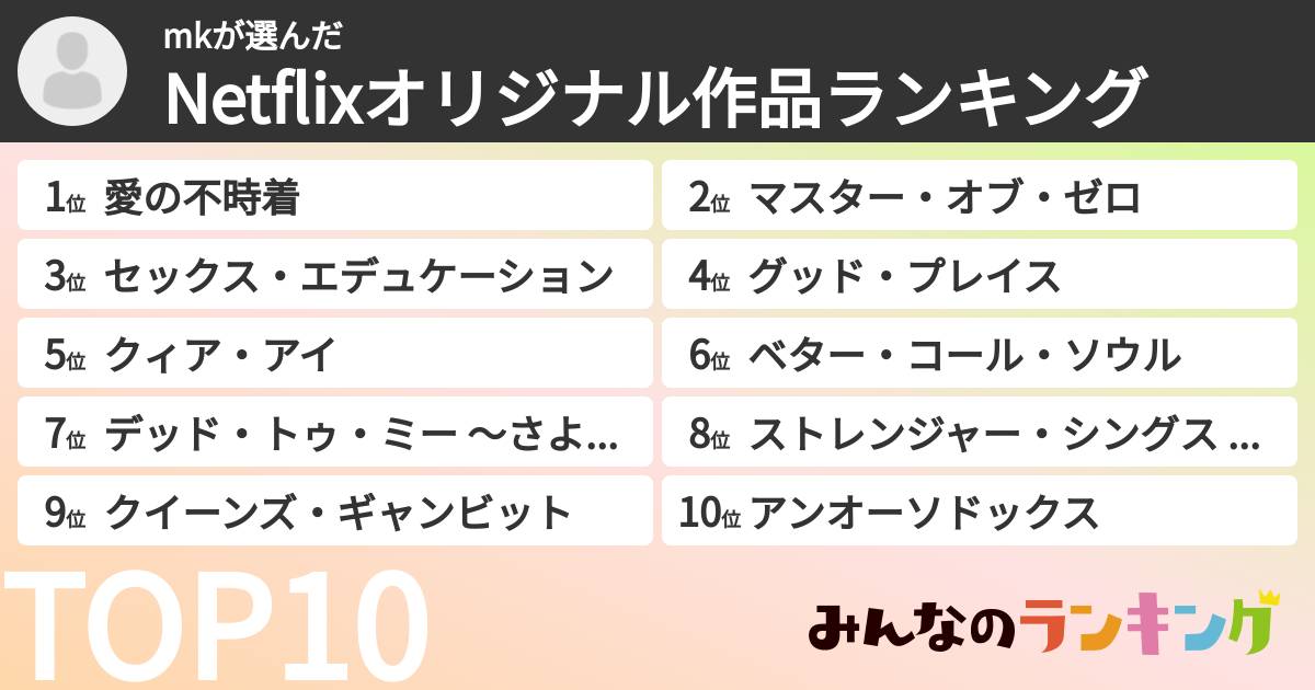 mkさんの「Netflixオリジナル作品ランキング」