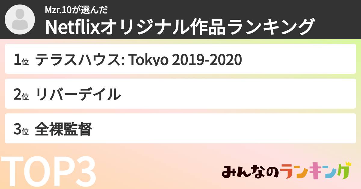 Mzr.10さんの「Netflixオリジナル作品ランキング」