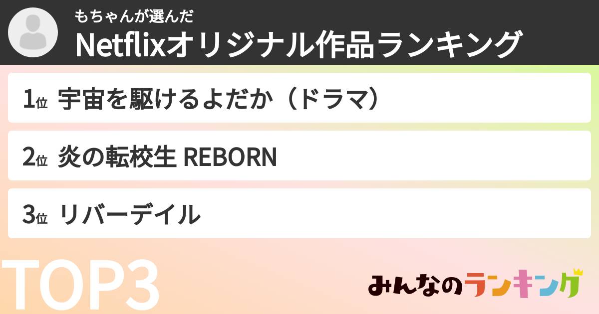 もちゃんさんの「Netflixオリジナル作品ランキング」