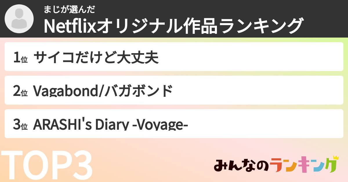 まじさんの「Netflixオリジナル作品ランキング」